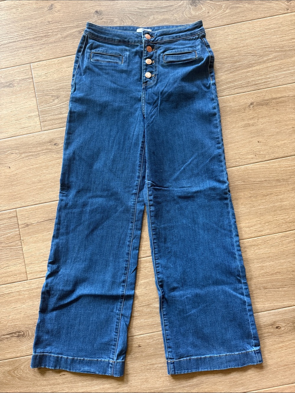 LC Lauren Conrad Dark Blue High-Rise Wide-Leg Jeans with Button Front size 8